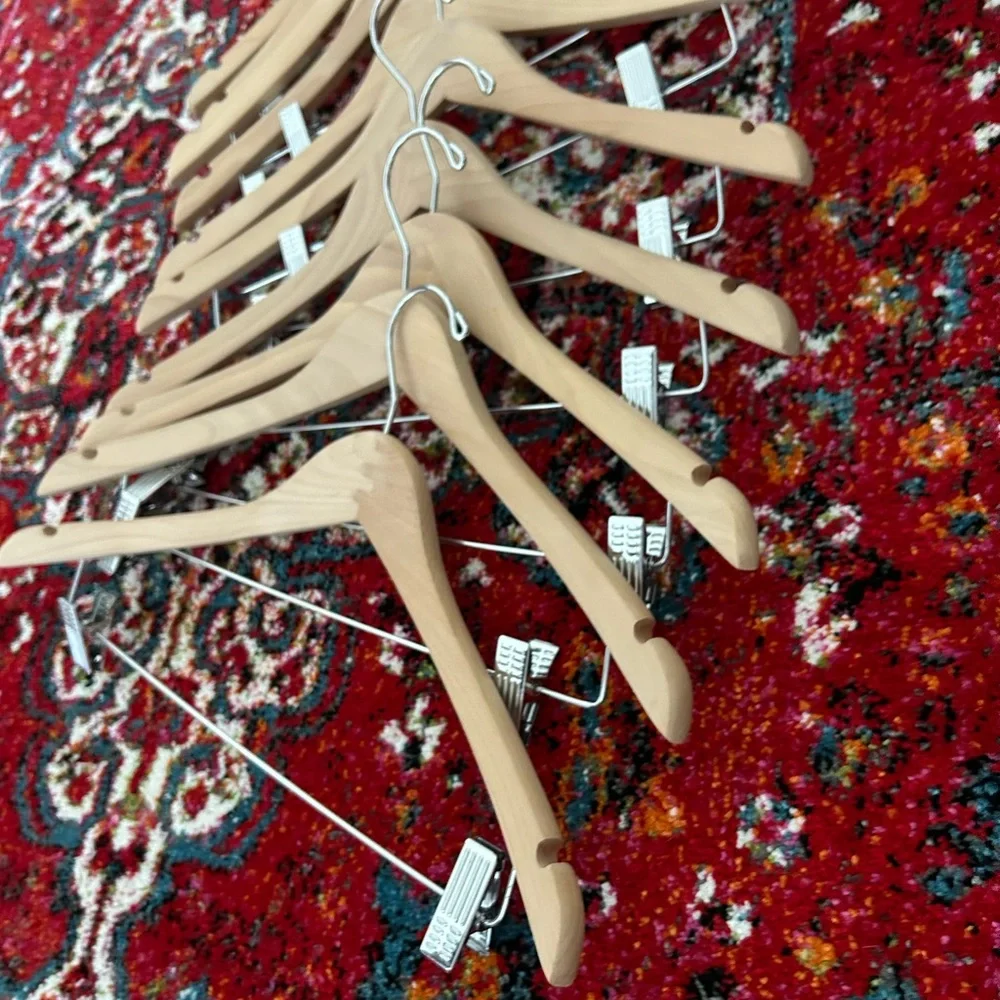 Brand New Wooden Hangers W/Clips 10 Pack Set